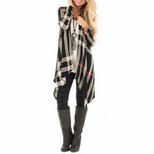 Plaid Print Long Sleeve Flowy Cardigan